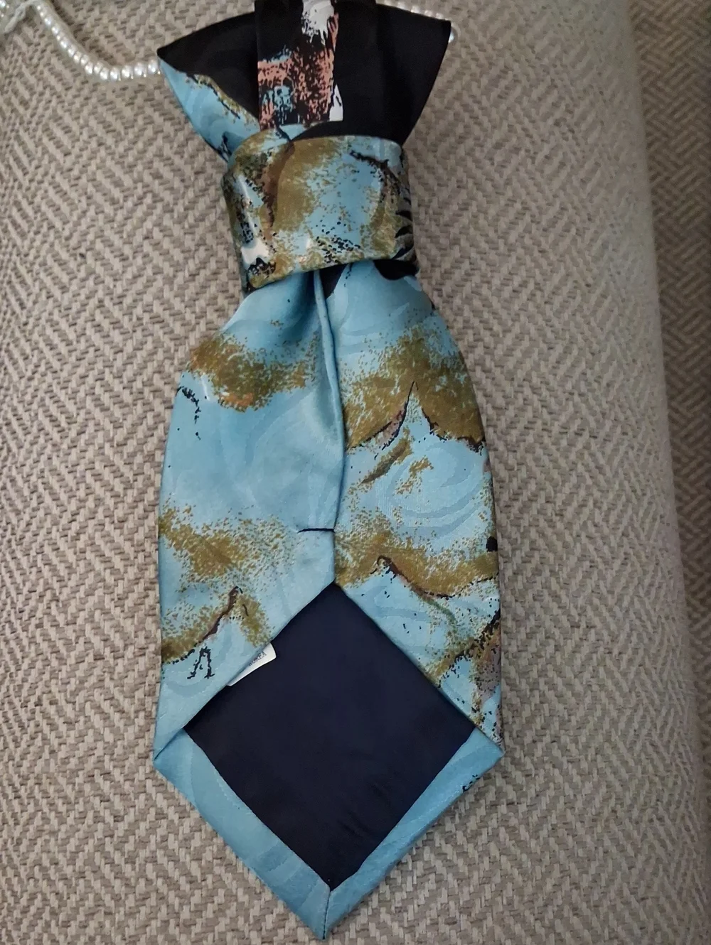 Blue & Black Upcycled Necktie Necklace
